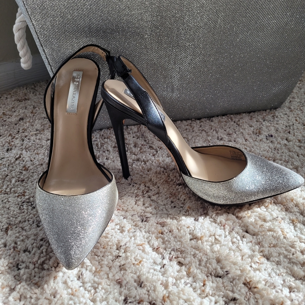 Size 7.5 BCBG MaxAzria Sling Black Silver Pointed Toe Pump